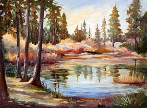 Doreen Abegg oil painting of Cedar Lake CA